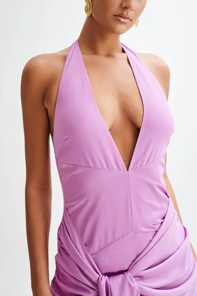 Women Meshki Dresses Graziana Satin Chiffon Plunge Maxi Dress 8211 Violet