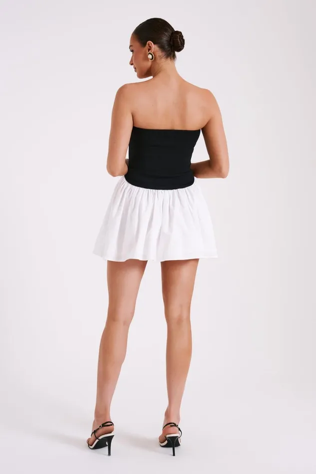 Women Meshki Dresses Hannah Knit And Linen Mini Dress 8211 BlackWhite