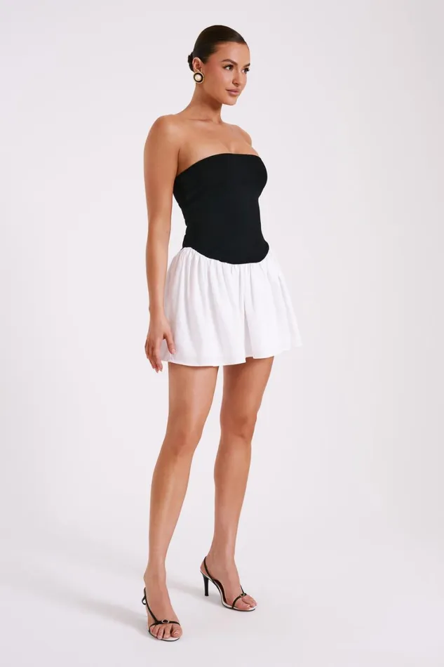 Women Meshki Dresses Hannah Knit And Linen Mini Dress 8211 BlackWhite