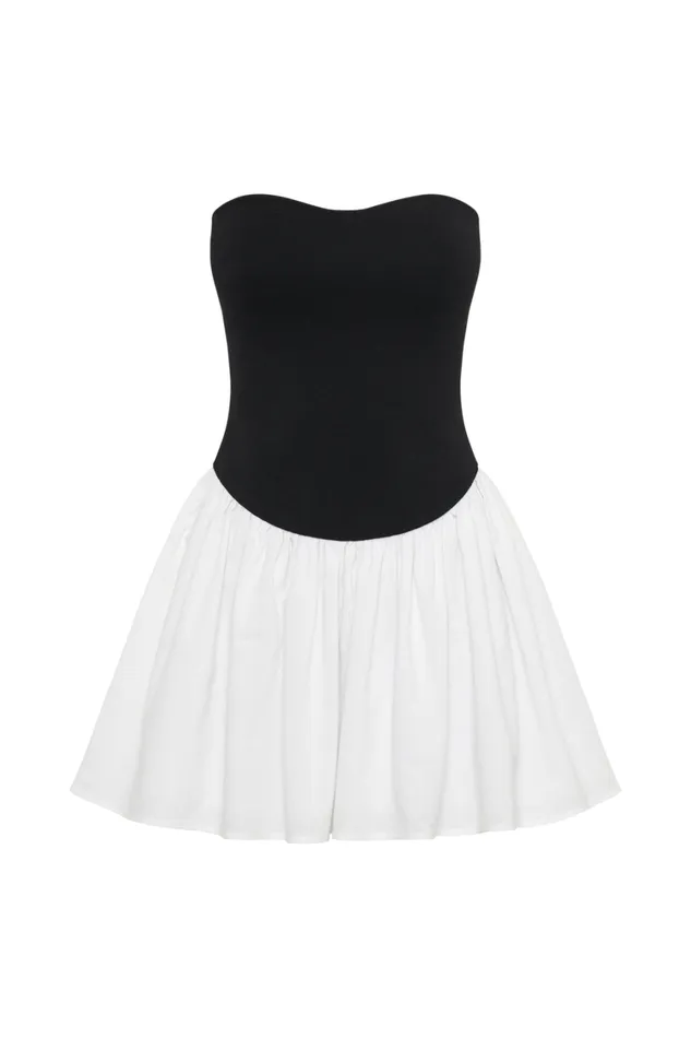 Women Meshki Dresses Hannah Knit And Linen Mini Dress 8211 BlackWhite