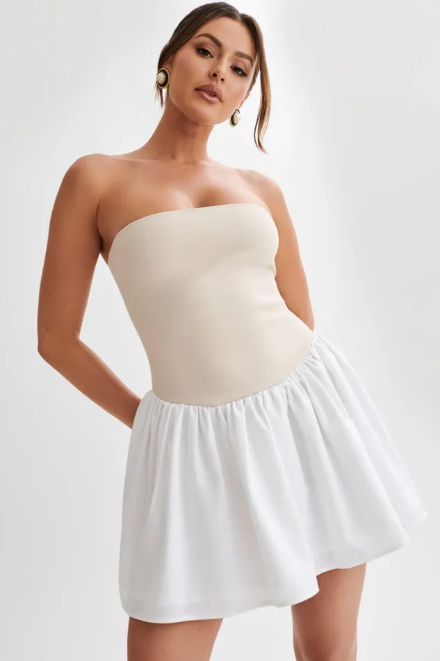 Women Meshki Dresses Hannah Knit And Linen Mini Dress 8211 NaturalWhite