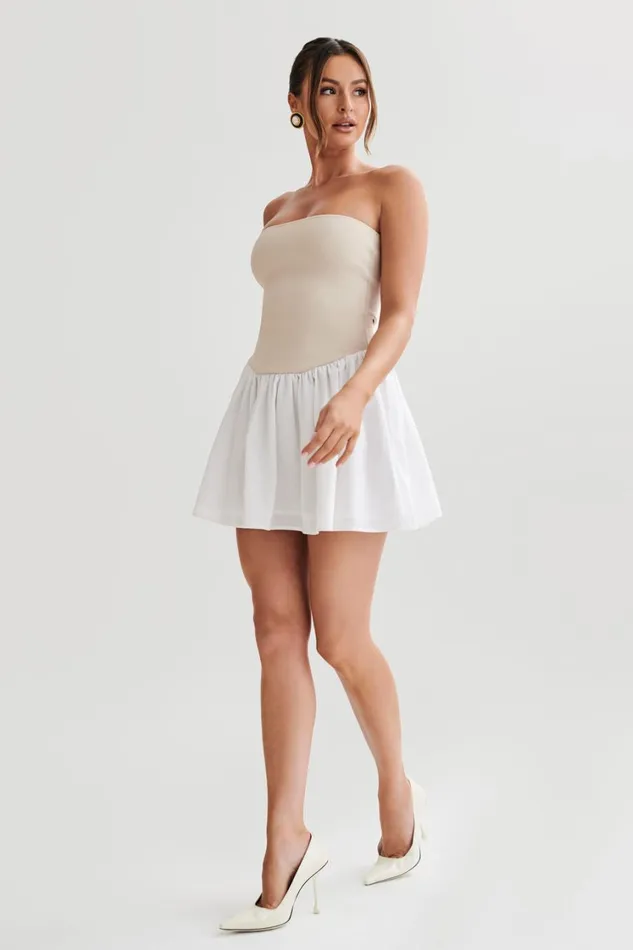 Women Meshki Dresses Hannah Knit And Linen Mini Dress 8211 NaturalWhite