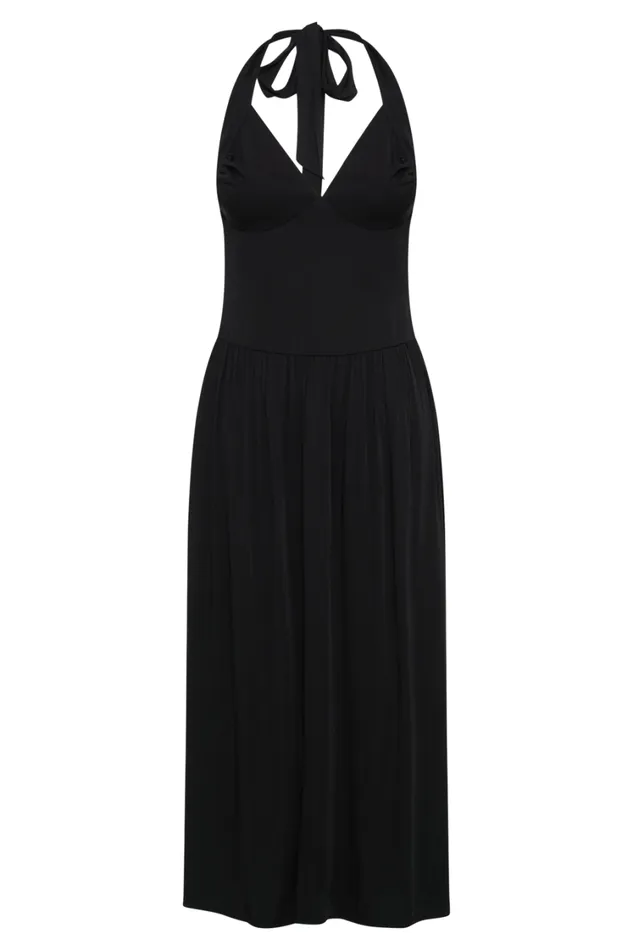 Women Meshki Dresses Harriette Halter Midi Dress 8211 Black