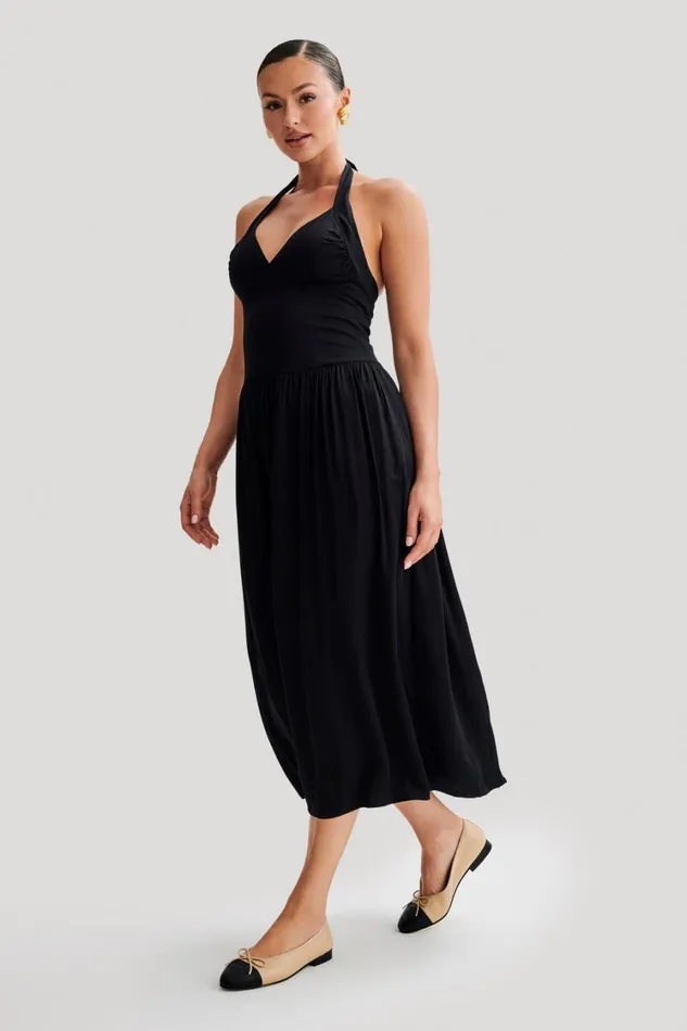 Women Meshki Dresses Harriette Halter Midi Dress 8211 Black