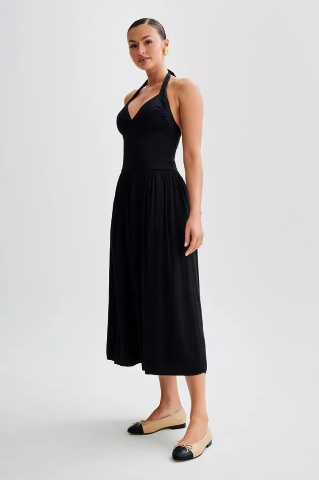 Women Meshki Dresses Harriette Halter Midi Dress 8211 Black