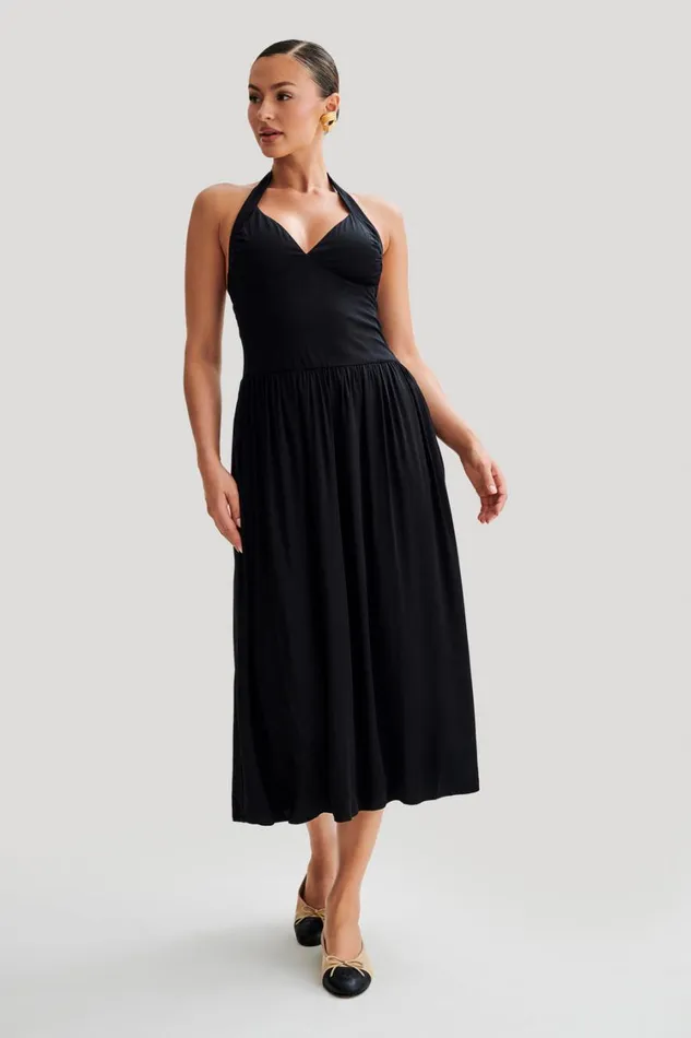 Women Meshki Dresses Harriette Halter Midi Dress 8211 Black