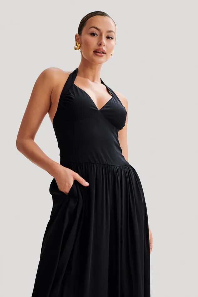 Women Meshki Dresses Harriette Halter Midi Dress 8211 Black