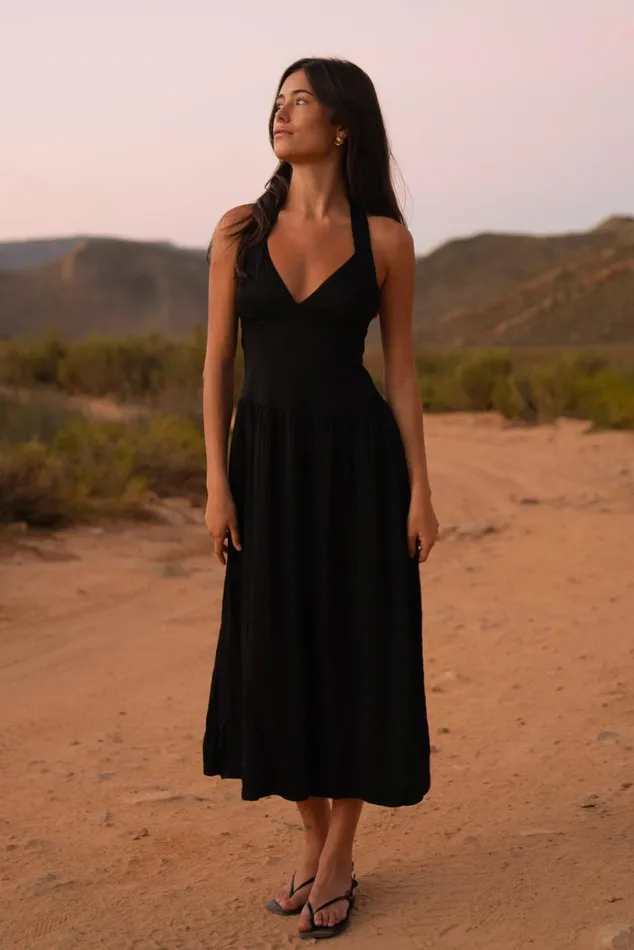 Women Meshki Dresses Harriette Halter Midi Dress 8211 Black