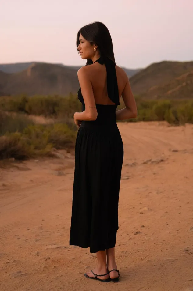 Women Meshki Dresses Harriette Halter Midi Dress 8211 Black