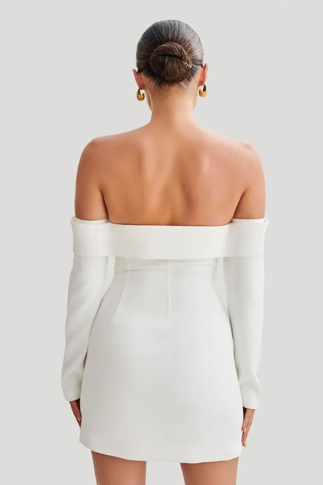 Women Meshki Dresses Hugo Suiting Off Shoulder Mini Dress 8211 Ivory