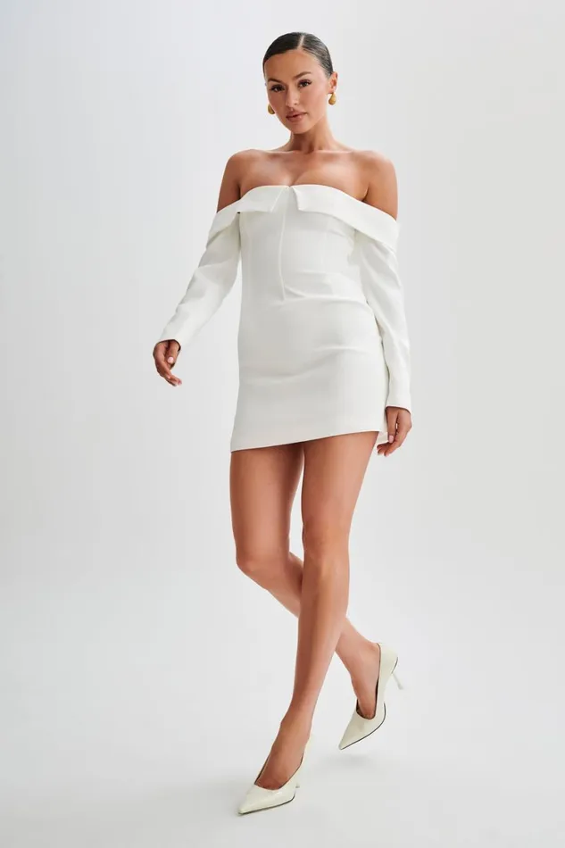 Women Meshki Dresses Hugo Suiting Off Shoulder Mini Dress 8211 Ivory
