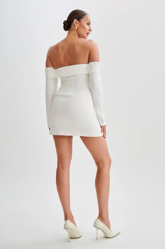 Women Meshki Dresses Hugo Suiting Off Shoulder Mini Dress 8211 Ivory