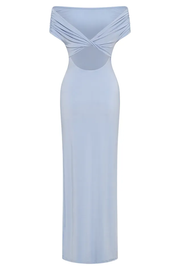 Women Meshki Dresses Imogen Off Shoulder Slinky Maxi Dress 8211 Dusty Blue
