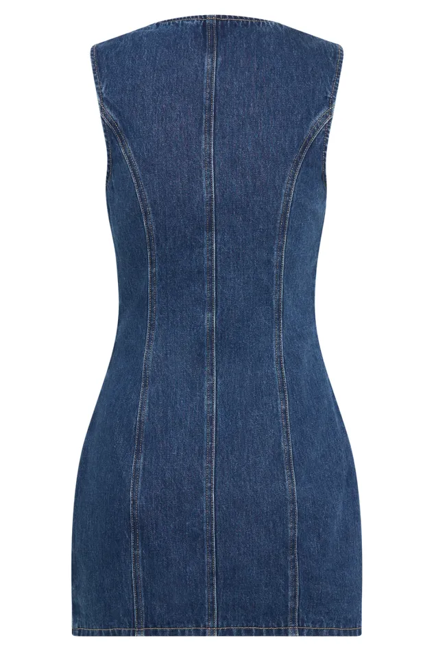 Women Meshki Dresses Jane Button Down Denim Mini Dress 8211 Dark Blue