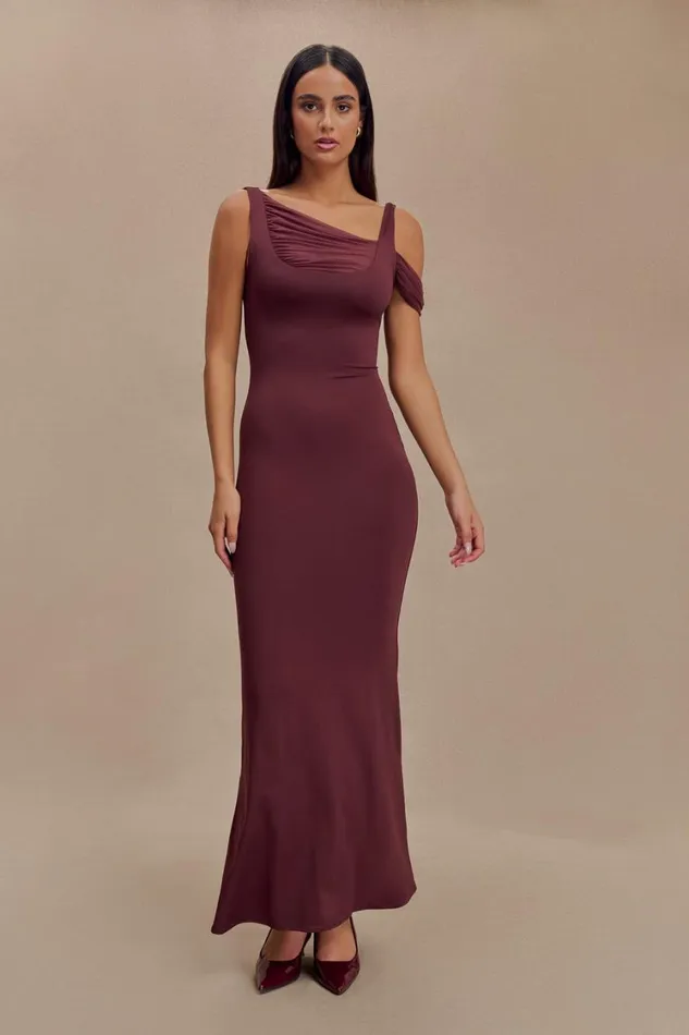 Women Meshki Dresses Janette Recycled Nylon And Mesh Sleeveless Maxi Dress 8211 Mahogany