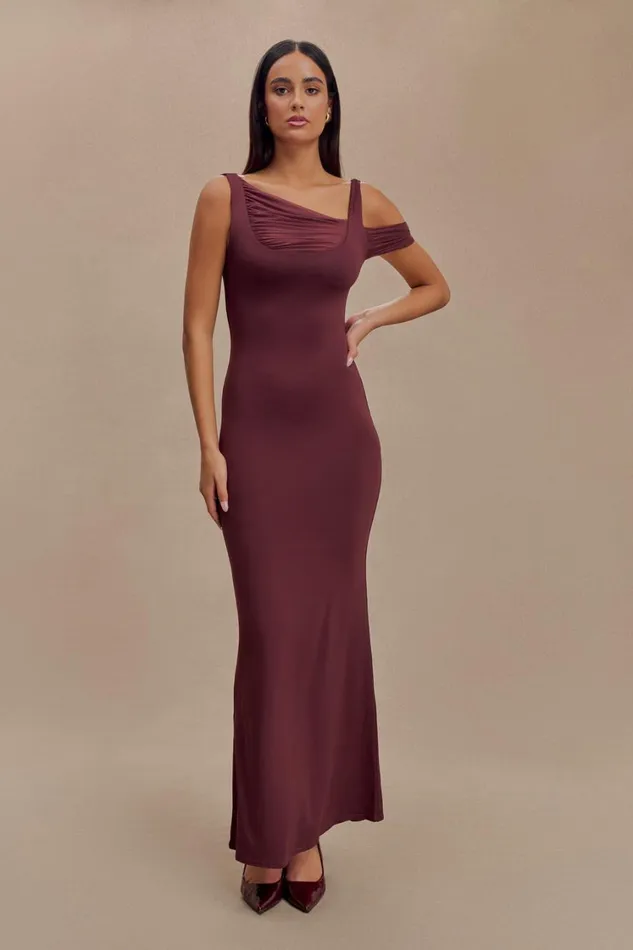 Women Meshki Dresses Janette Recycled Nylon And Mesh Sleeveless Maxi Dress 8211 Mahogany