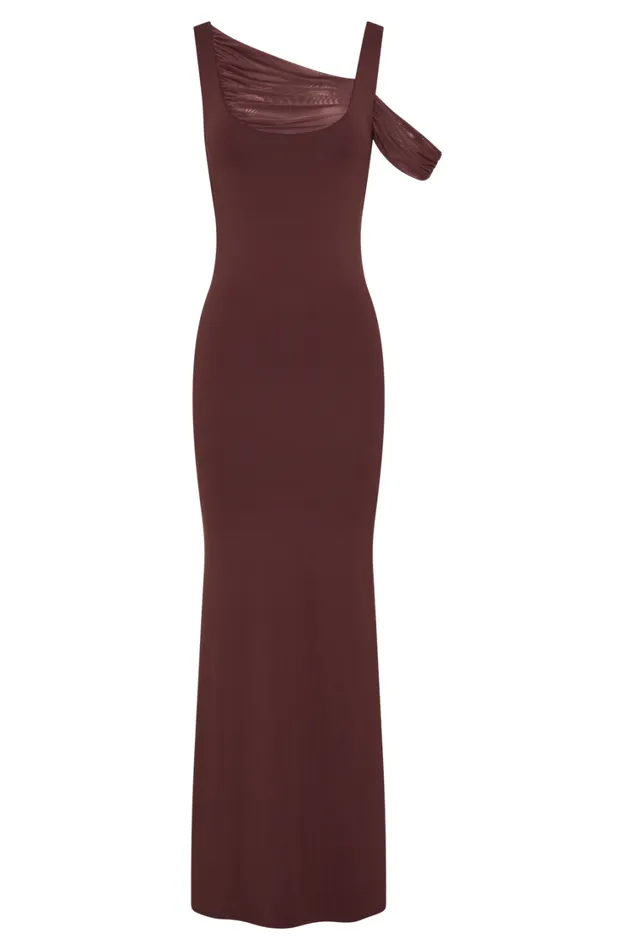 Women Meshki Dresses Janette Recycled Nylon And Mesh Sleeveless Maxi Dress 8211 Mahogany