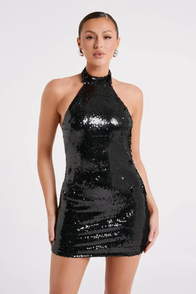 Women Meshki Dresses Jayne Sequin Halter Mini Dress 8211 Black