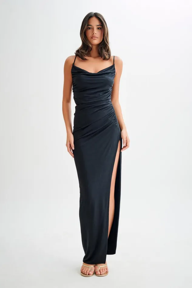Women Meshki Dresses Jemma Draped Slinky Maxi Dress 8211 Black