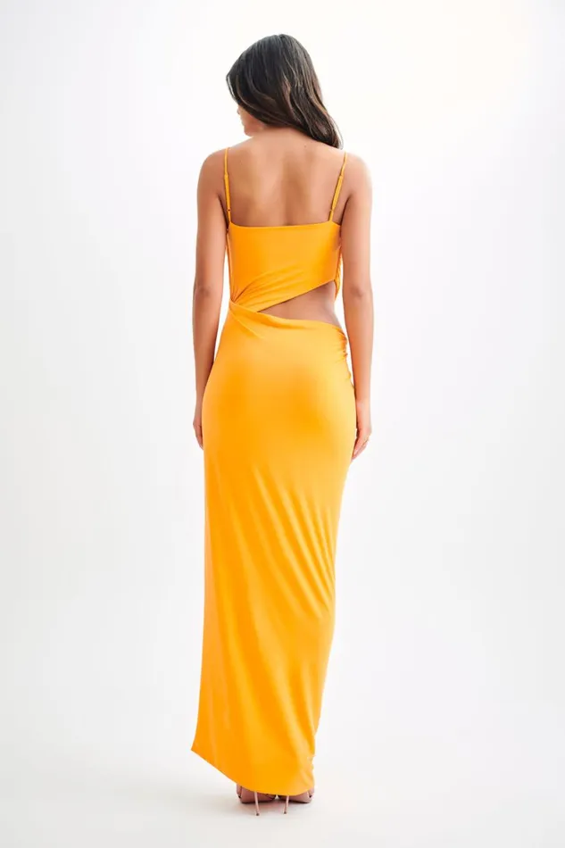 Women Meshki Dresses Jemma Draped Slinky Maxi Dress 8211 Orange Sorbet