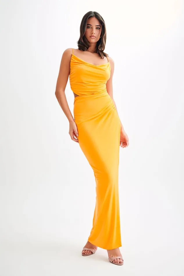 Women Meshki Dresses Jemma Draped Slinky Maxi Dress 8211 Orange Sorbet