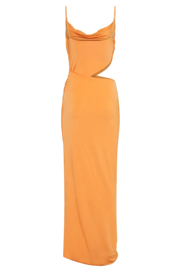 Women Meshki Dresses Jemma Draped Slinky Maxi Dress 8211 Orange Sorbet