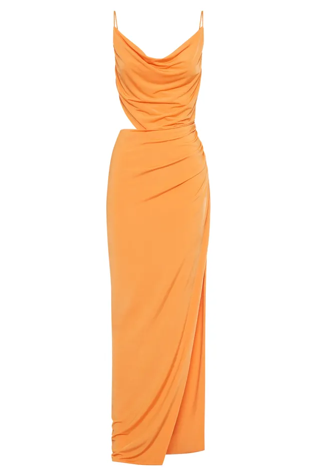 Women Meshki Dresses Jemma Draped Slinky Maxi Dress 8211 Orange Sorbet