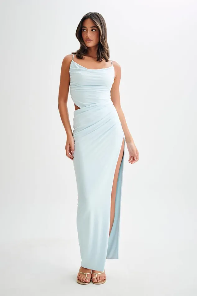 Women Meshki Dresses Jemma Draped Slinky Maxi Dress 8211 Sky Blue