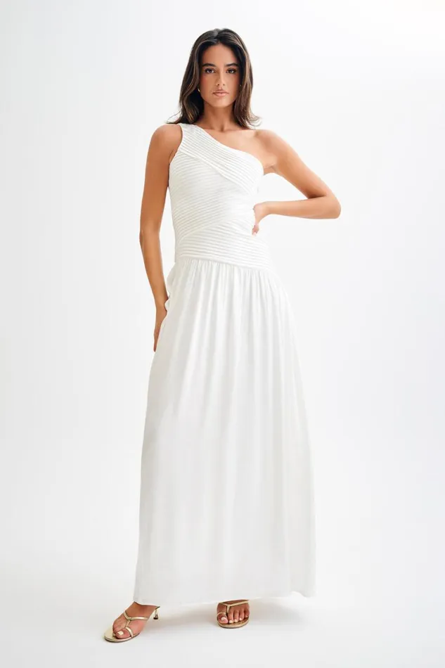 Women Meshki Dresses Jenna One Shoulder Pleated Maxi Dress 8211 Ivory