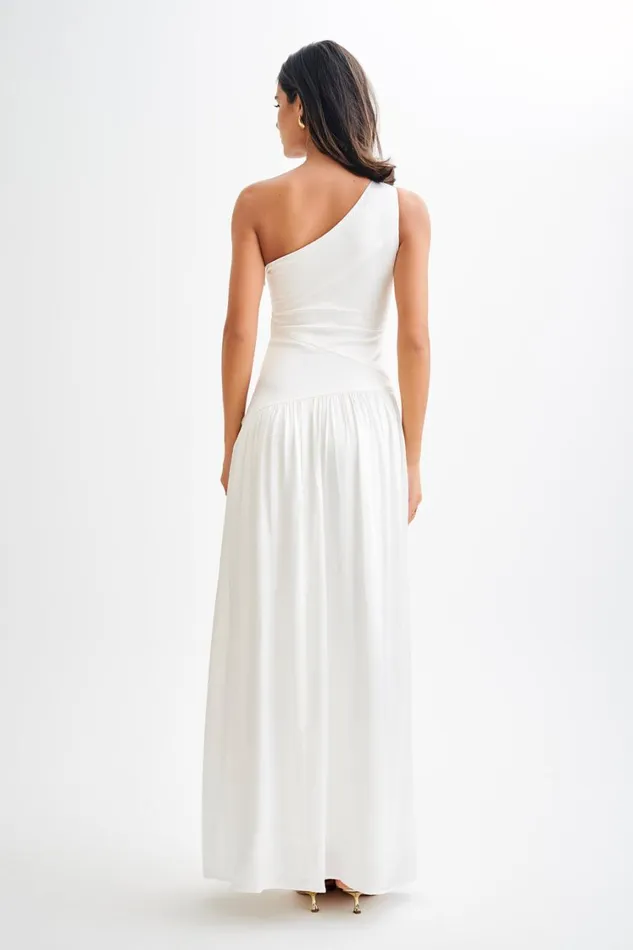 Women Meshki Dresses Jenna One Shoulder Pleated Maxi Dress 8211 Ivory