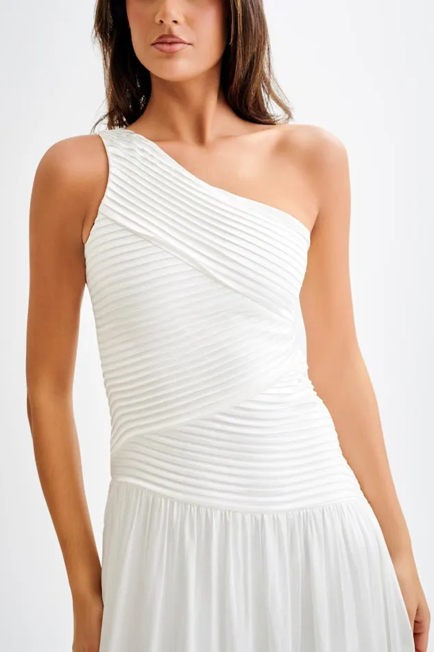 Women Meshki Dresses Jenna One Shoulder Pleated Maxi Dress 8211 Ivory
