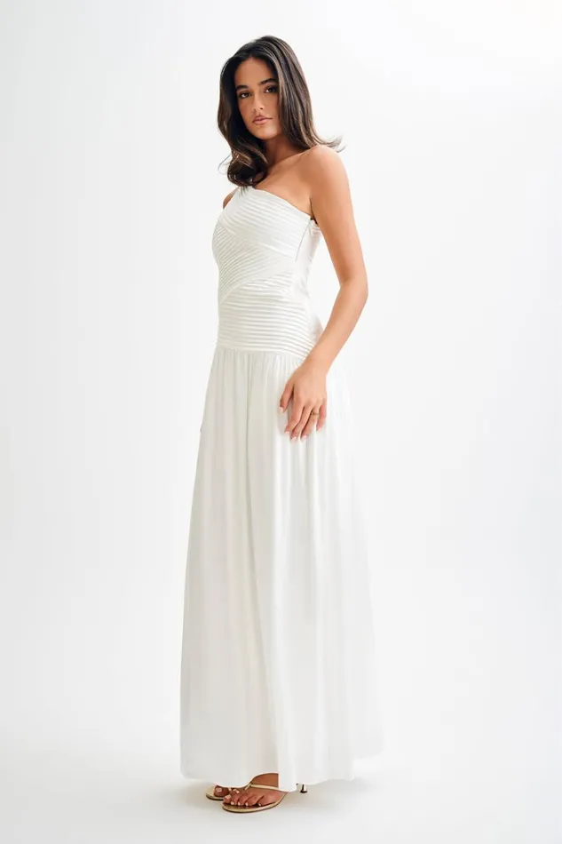 Women Meshki Dresses Jenna One Shoulder Pleated Maxi Dress 8211 Ivory