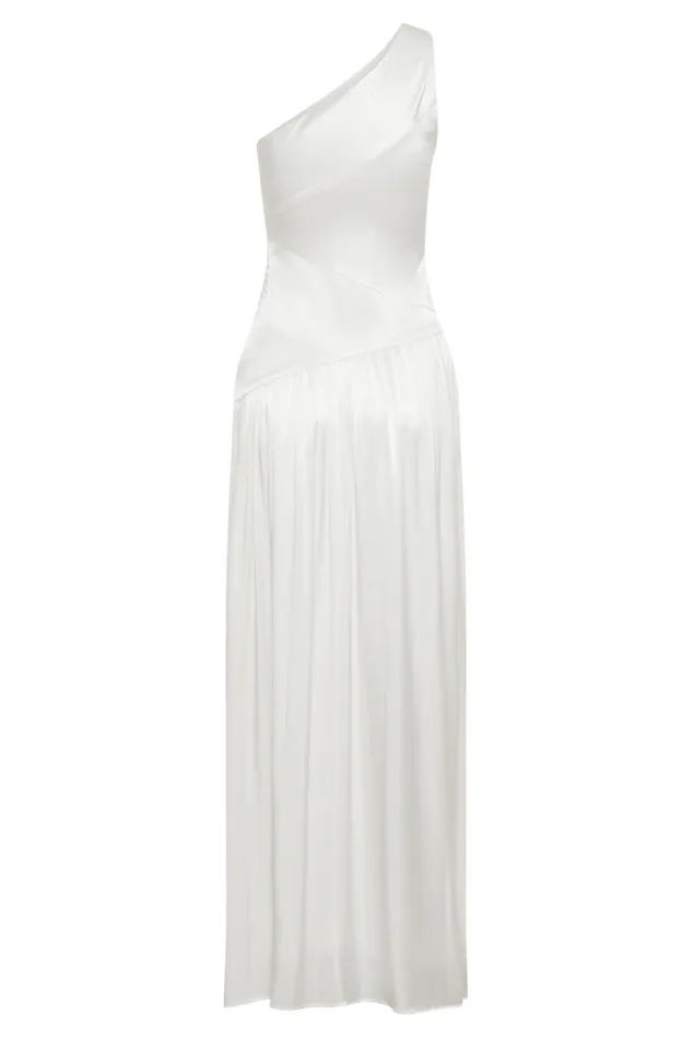 Women Meshki Dresses Jenna One Shoulder Pleated Maxi Dress 8211 Ivory
