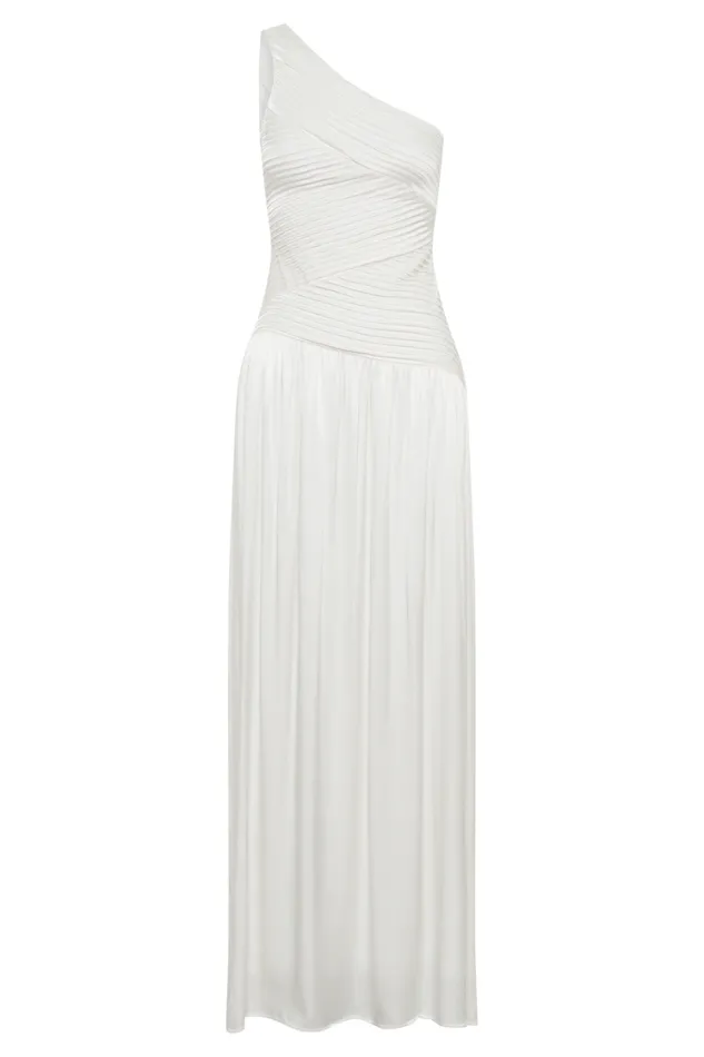 Women Meshki Dresses Jenna One Shoulder Pleated Maxi Dress 8211 Ivory