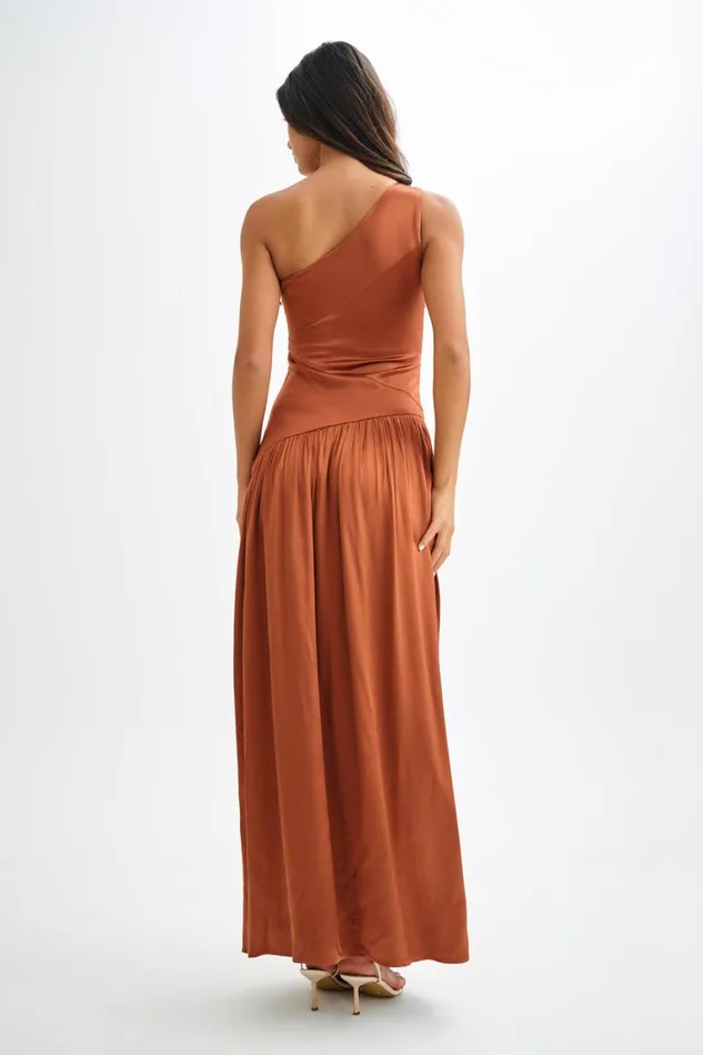 Women Meshki Dresses Jenna One Shoulder Pleated Maxi Dress 8211 Wood