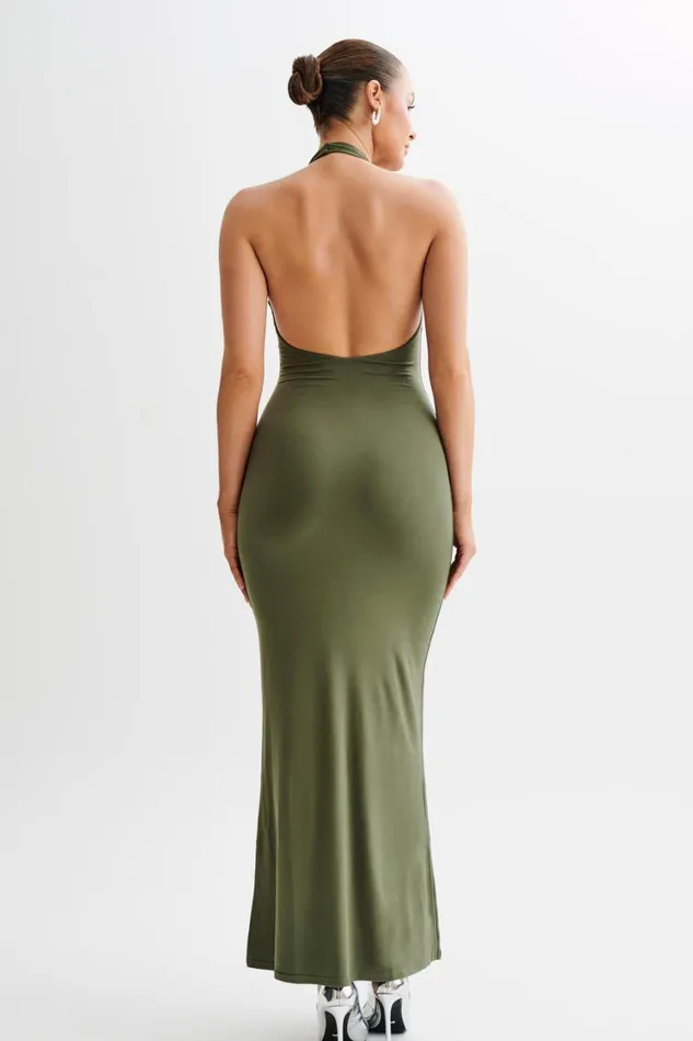 Women Meshki Dresses Jessica Modal Halter Maxi Dress 8211 Military Olive