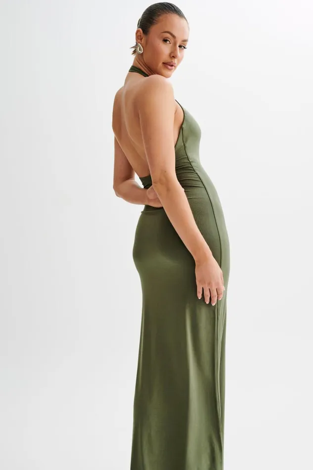 Women Meshki Dresses Jessica Modal Halter Maxi Dress 8211 Military Olive