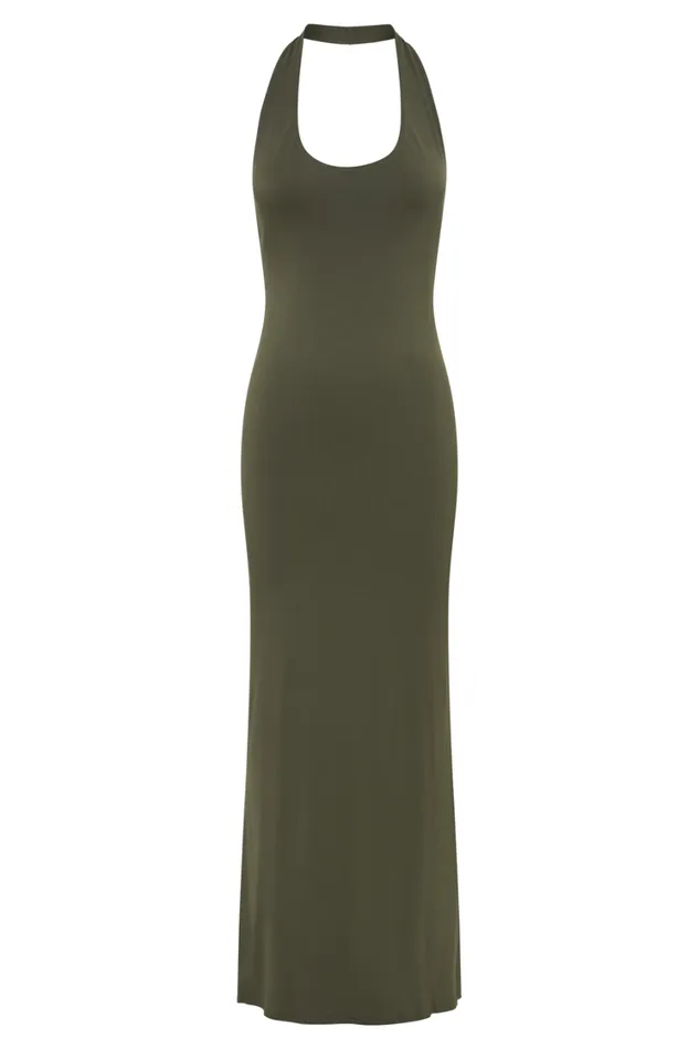 Women Meshki Dresses Jessica Modal Halter Maxi Dress 8211 Military Olive