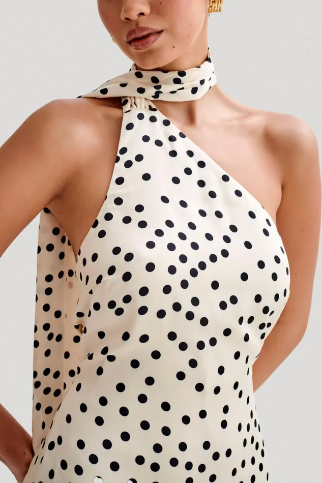 Women Meshki Dresses Joan Satin Asymmetrical Mini Dress 8211 Polkadot