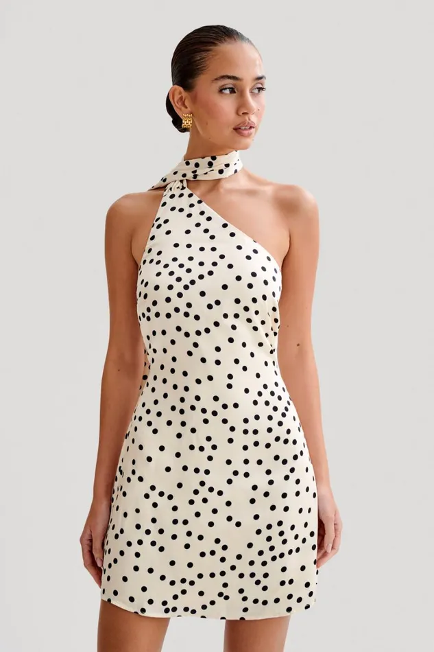 Women Meshki Dresses Joan Satin Asymmetrical Mini Dress 8211 Polkadot