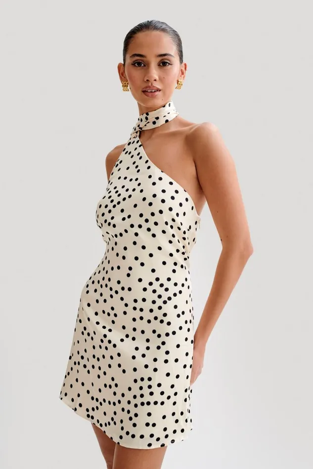 Women Meshki Dresses Joan Satin Asymmetrical Mini Dress 8211 Polkadot