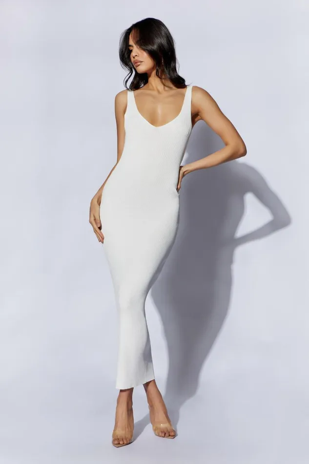 Women Meshki Dresses Jodie V Neck Midi Dress 8211 Off White
