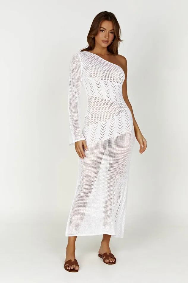 Women Meshki Dresses Jody One Shoulder Mixed Yarn Dress 8211 White