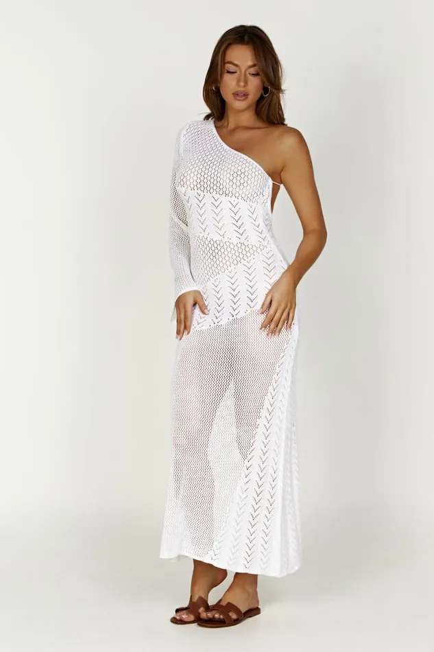 Women Meshki Dresses Jody One Shoulder Mixed Yarn Dress 8211 White