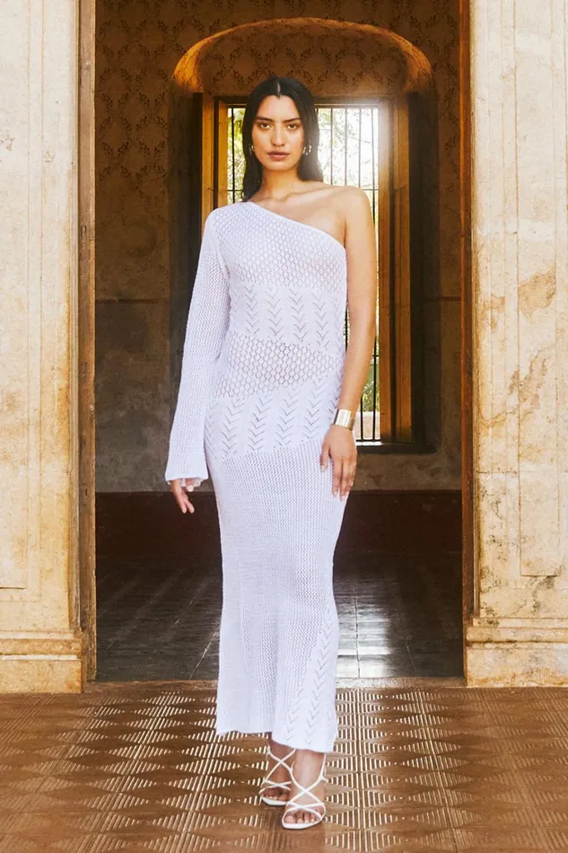 Women Meshki Dresses Jody One Shoulder Mixed Yarn Dress 8211 White