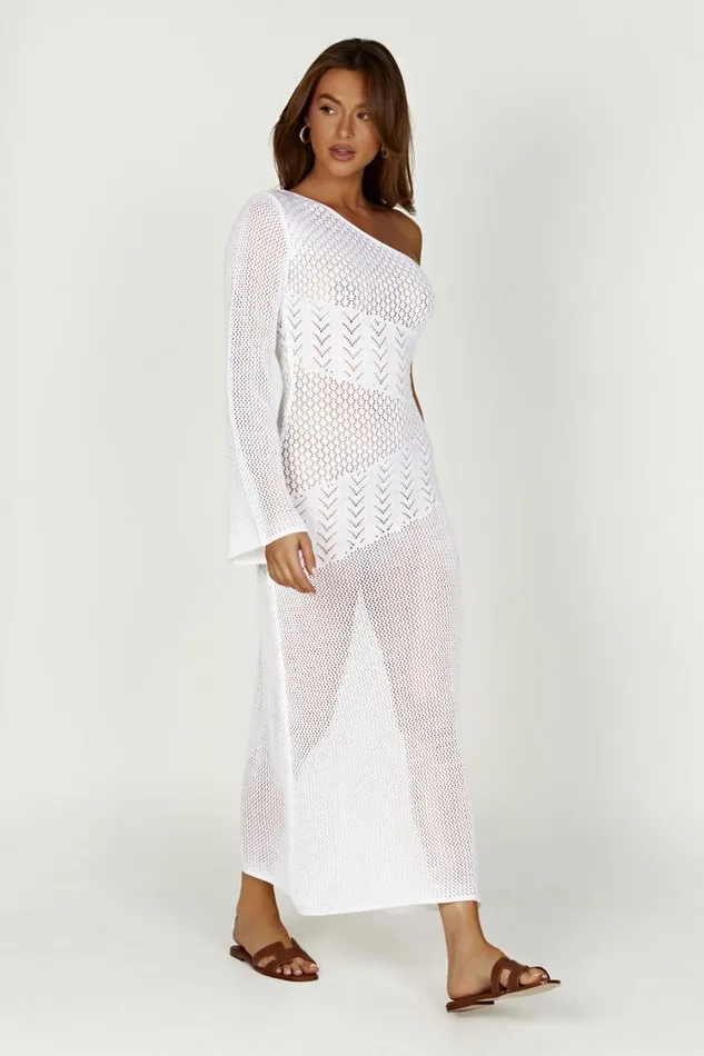 Women Meshki Dresses Jody One Shoulder Mixed Yarn Dress 8211 White