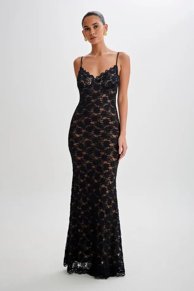 Women Meshki Dresses Joelle Lace Cupped Maxi Dress 8211 Black