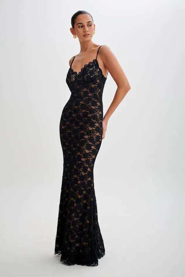 Women Meshki Dresses Joelle Lace Cupped Maxi Dress 8211 Black