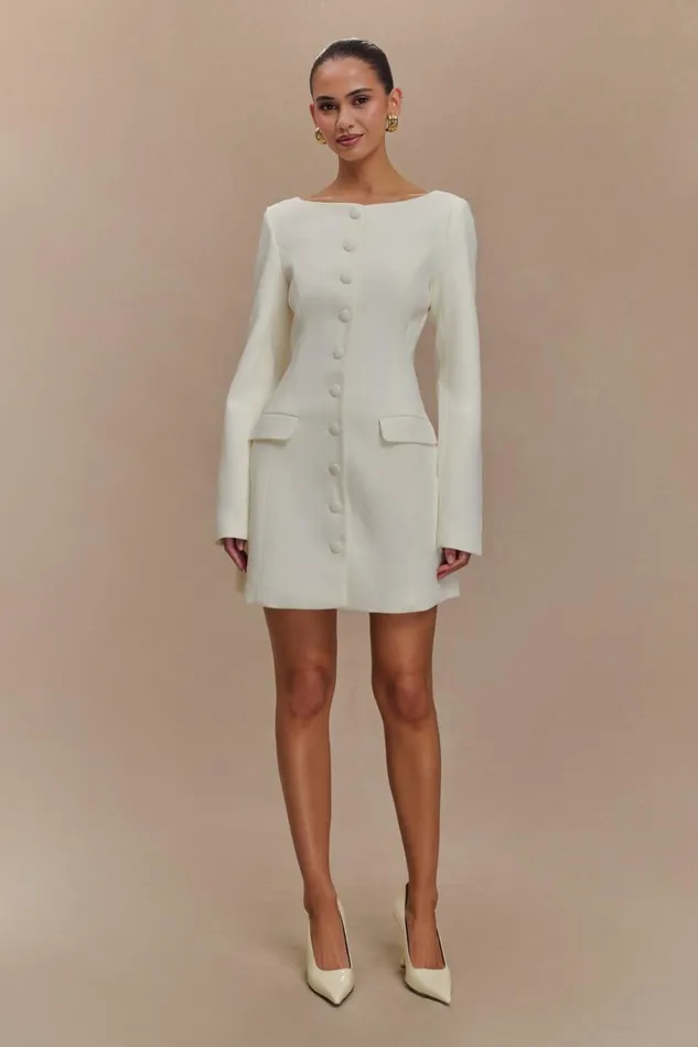 Women Meshki Dresses Jolie Boat Neck Suiting Mini Dress 8211 Ivory
