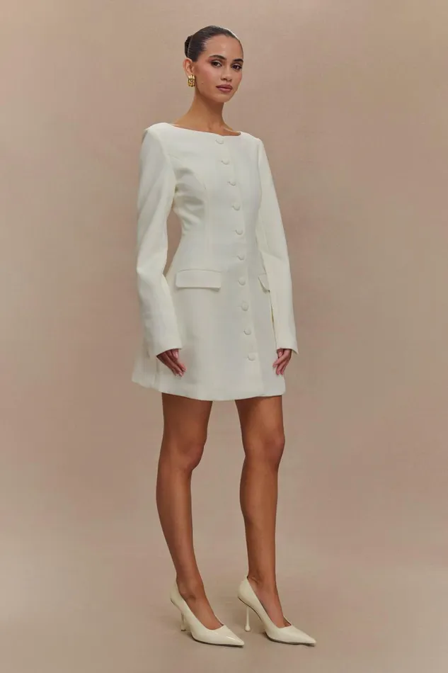 Women Meshki Dresses Jolie Boat Neck Suiting Mini Dress 8211 Ivory
